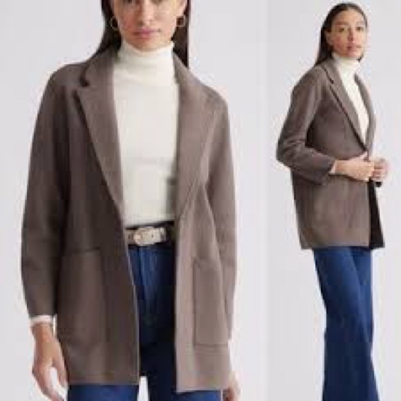 Quince Sweaters - Quince Open Front Knit Blazer Medium Cardigan 100% Organic Cotton Heather Brown